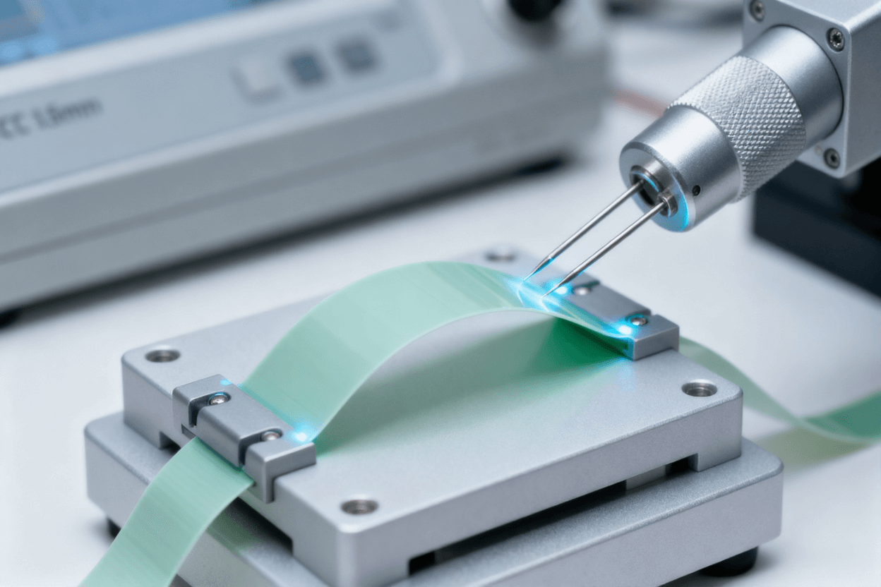 柔性 LTCC 材料弯曲测试场景，3mm 弯曲半径保持电气性能稳定.png