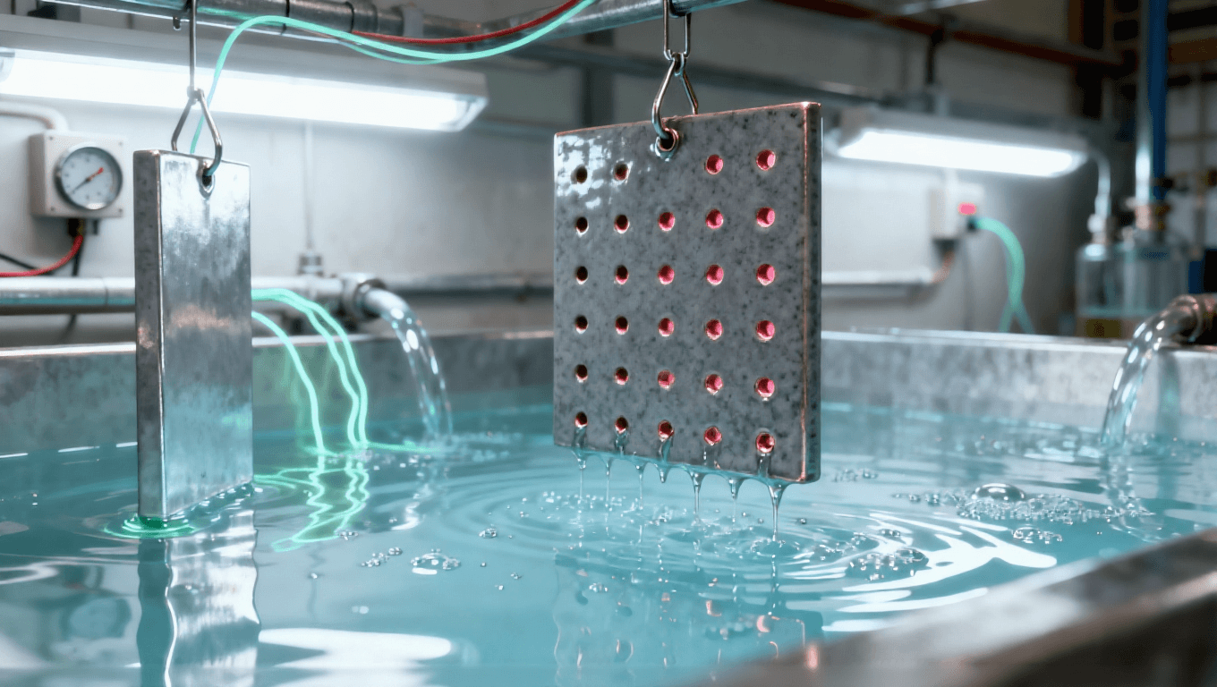 陶瓷板盲孔电镀填铜场景,淡蓝色镀液 + 优先填铜光影实现 0.1-0.5mm 盲孔无空隙填铜.png