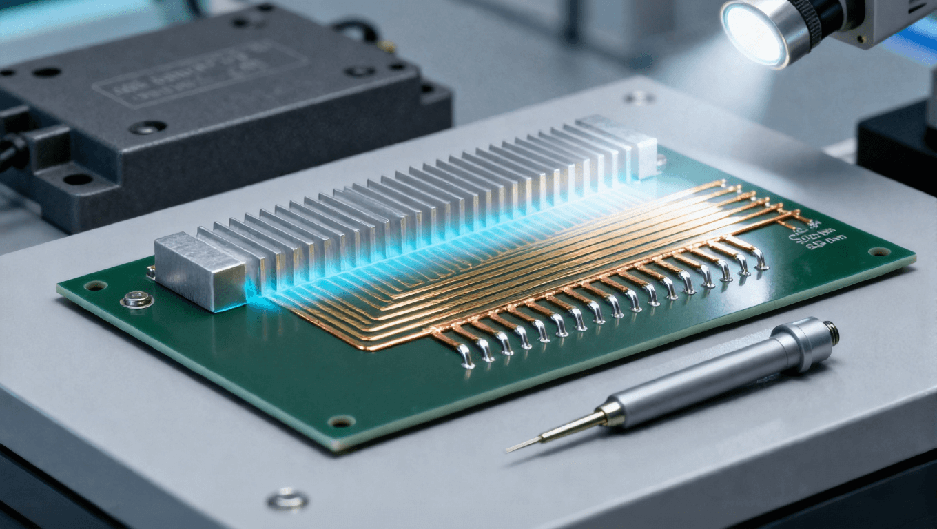 氮化铝陶瓷基板铜线路互联场景,金色铜线路 + 银散热器适配 IGBT 模块高温工作.png