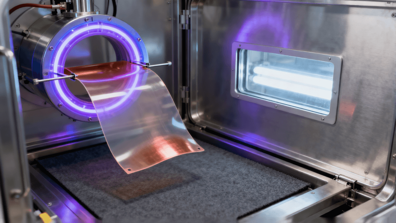 PCB铜面等离子体粗化设备 紫蓝色等离子体光晕 柔性PCB板 金属处理舱.png