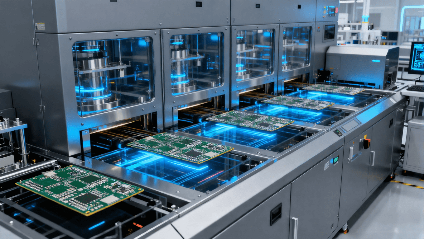 国产原子层沉积设备在电路板制造工厂中多腔室并行处理场景.png