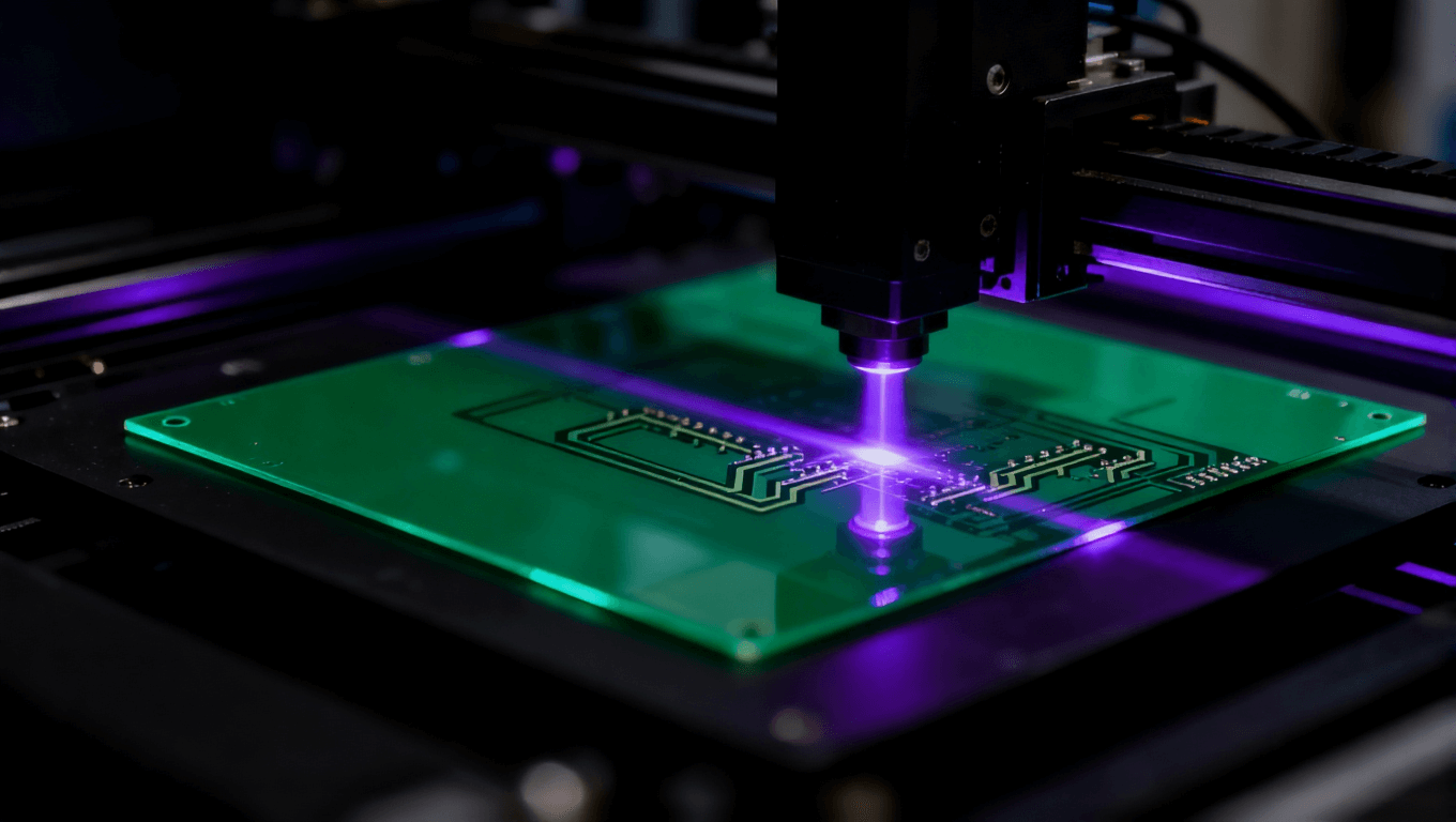 LDI激光直接成像设备在PCB阻焊层上进行精准曝光的瞬间.png