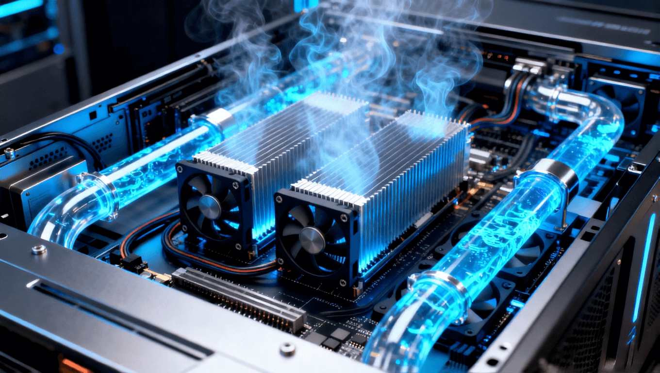 AI服务器热管理技术应用，液冷和主动冷却系统在PCB设计中的视觉表现，强调散热优化与硬件保护.png