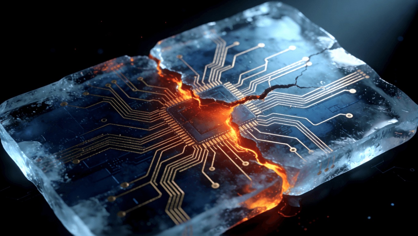 精密电路板被熔融热量侵蚀,象征电子设备面临的热管理挑战.png