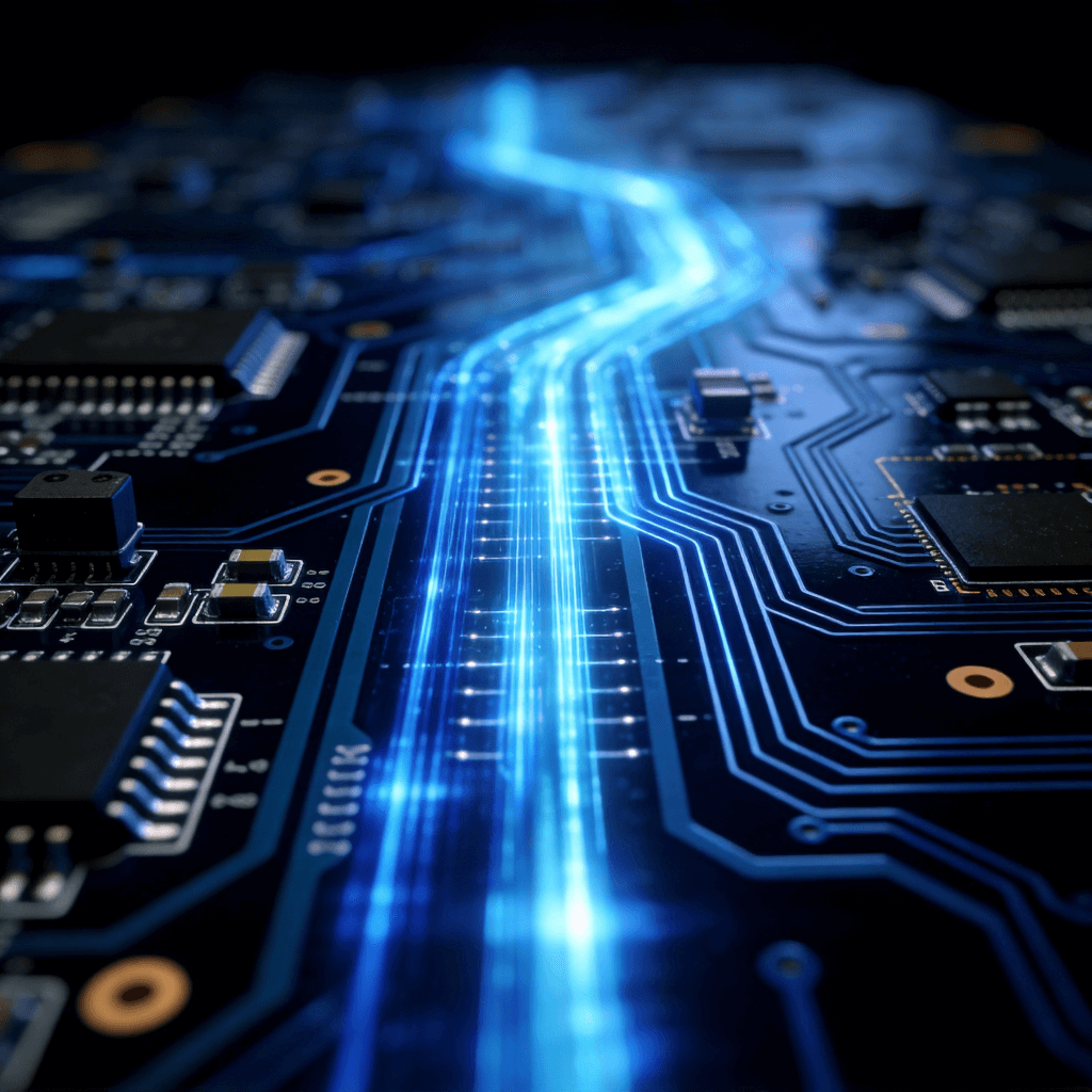 高速信号在 HDI PCB 中低损耗低串扰传输的抽象可视化效果,科技感十足.png