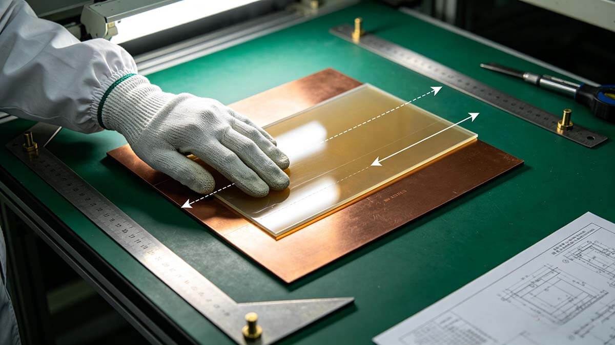 半固化片经纬向控制方法 PCB叠片工序按经向对短边规范进行精准对位操作.jpeg